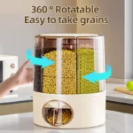 Home and Kitchen Clear Organization Plastic 6-Grid Dry Food Storage Containers 360?? Rotating Rice Barrel Cereal Grain Dispensers - Image 2