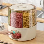 Home and Kitchen Clear Organization Plastic 6-Grid Dry Food Storage Containers 360?? Rotating Rice Barrel Cereal Grain Dispensers