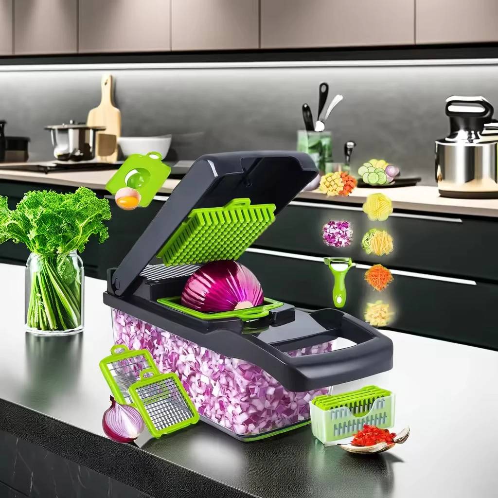 H5561dea8c4b3482f832acded4474b403F-1.webp Hyri Top Seller Kitchen Utensils Manual Home and Kitchen Gadgets Commercial Vegetable Chopper 15 in 1 Plastic Pro Onion Chopper - Image 1
